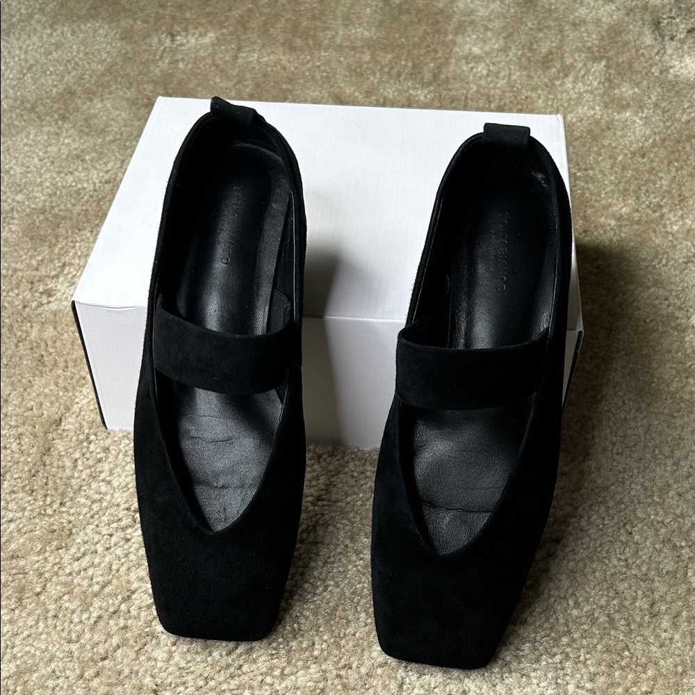 Tony Bianco Hawaii Black Suede Square-Toe Flats - Picture 2 of 8